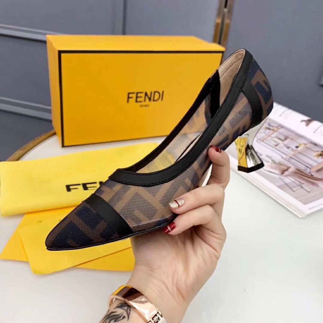 F**di black colibri logo-print mesh pumps 55mm