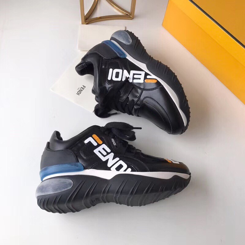 F**di black logo-print leather sneakers