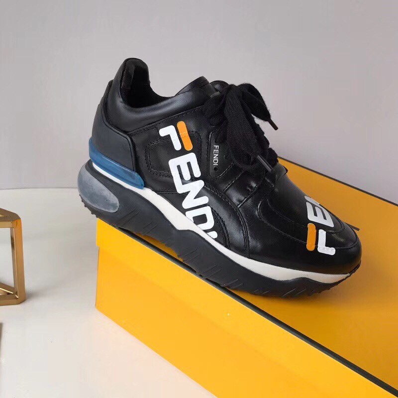 F**di black logo-print leather sneakers