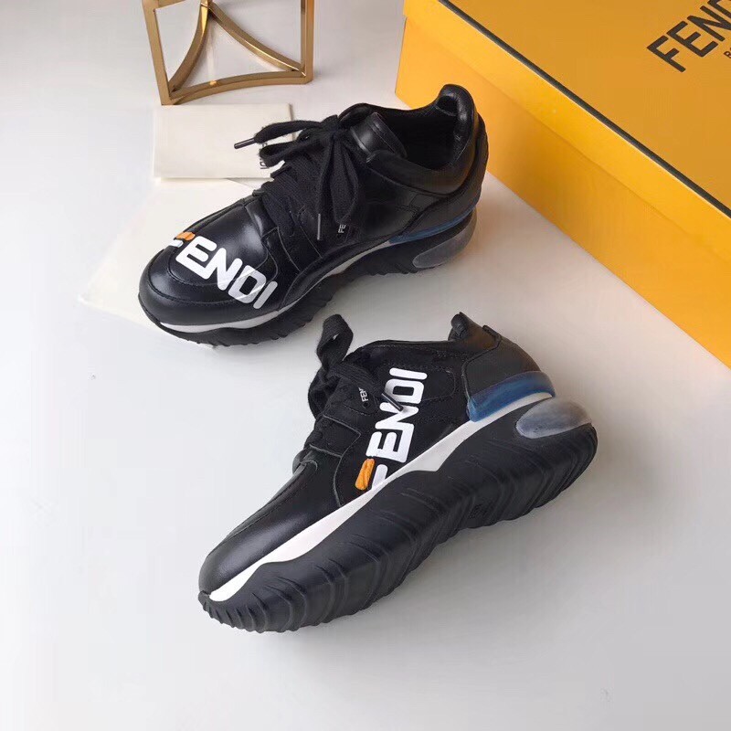 F**di black logo-print leather sneakers
