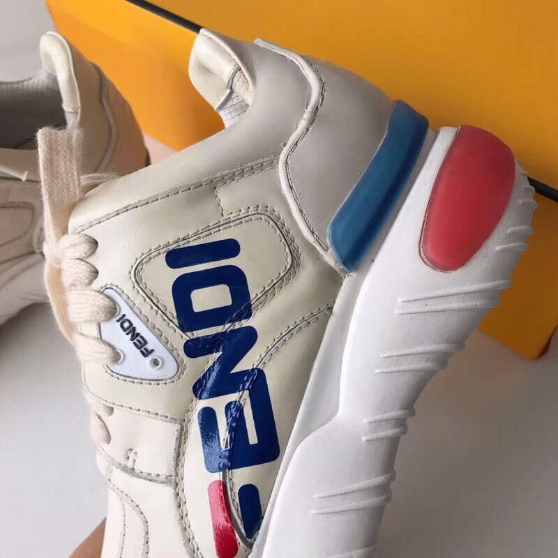 F**di white logo-print leather sneakers