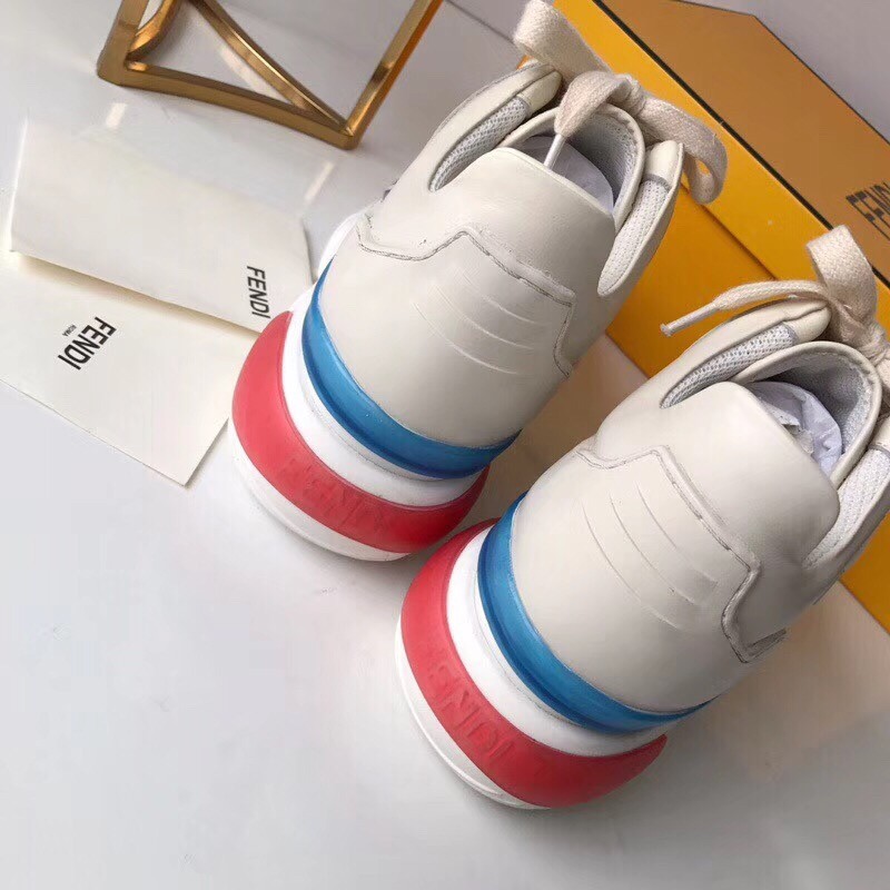 F**di white logo-print leather sneakers