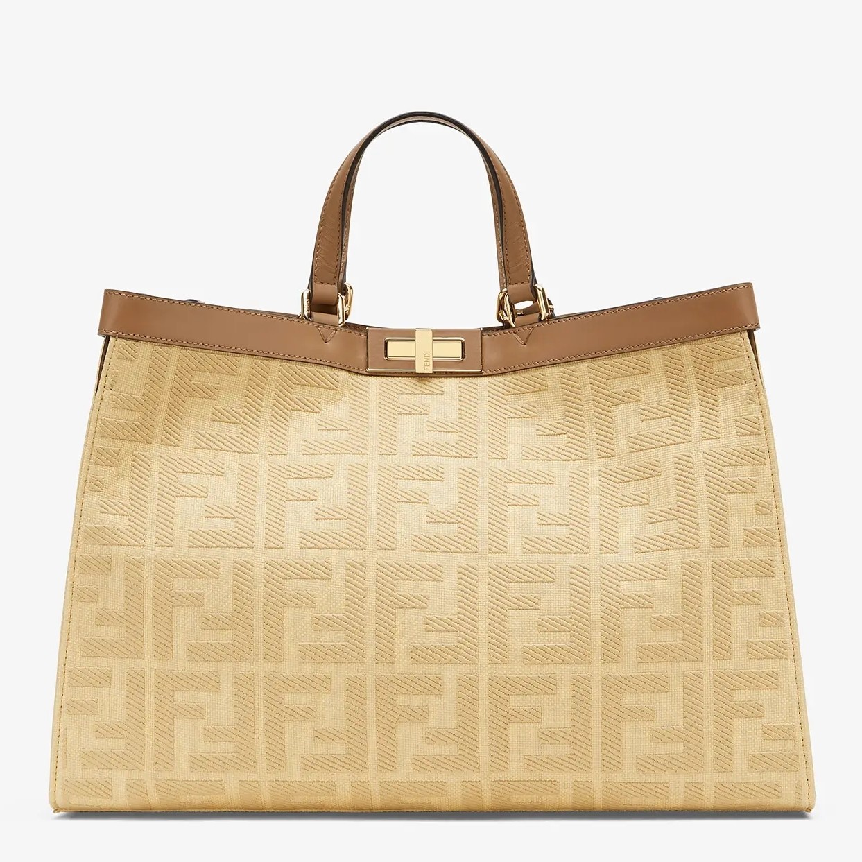 F**di peekaboo x tote in beige canvas with ff motif