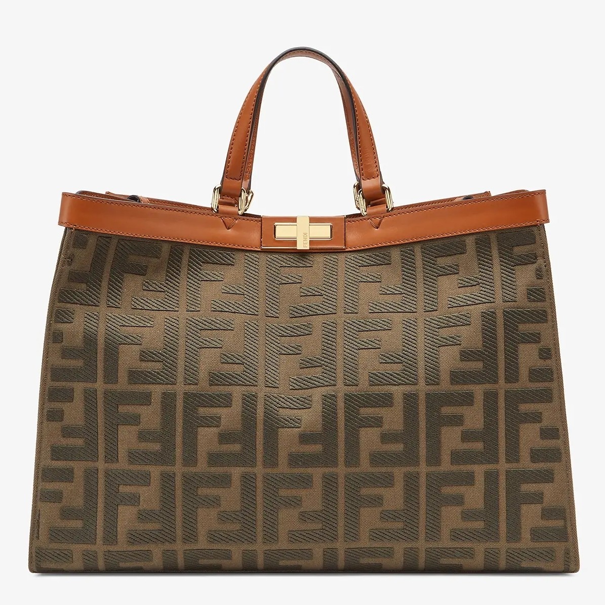 F**di peekaboo x tote in green canvas with ff motif