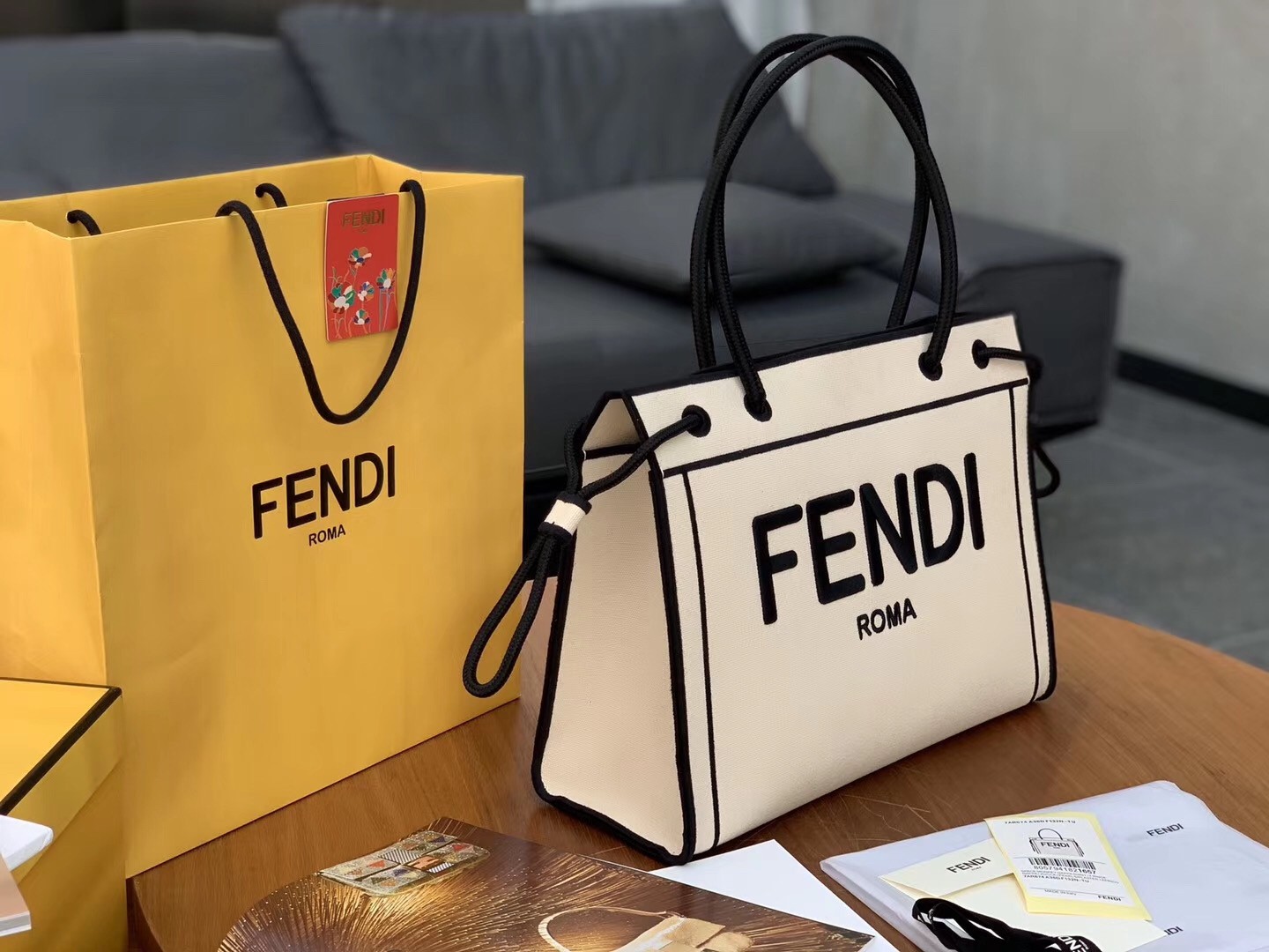 F**di large roma shopper bag in undyed canvas