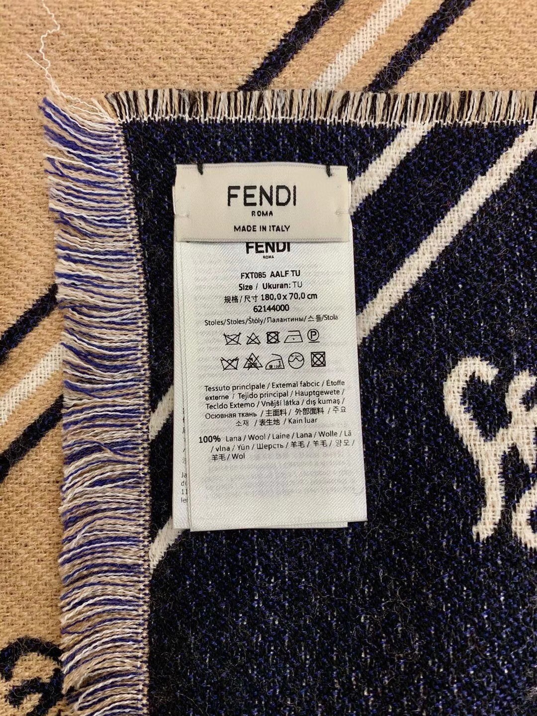 F**di beige wool karligraphy stole