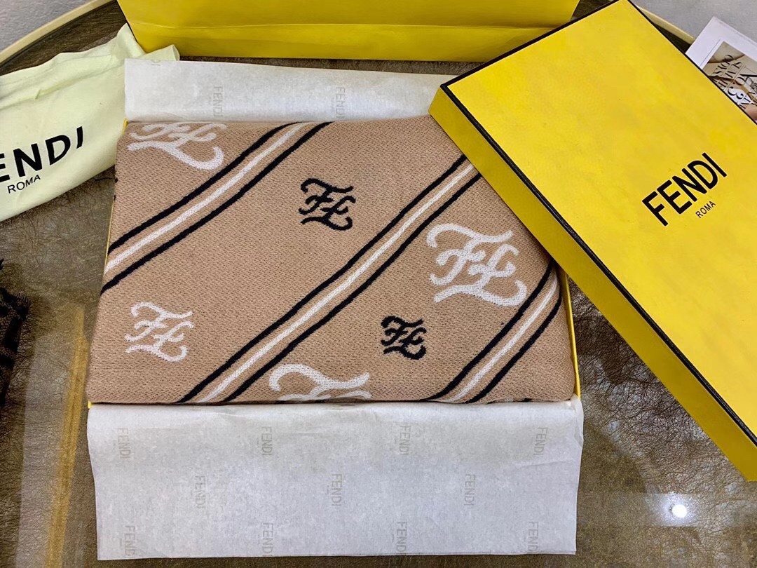 F**di beige wool karligraphy stole