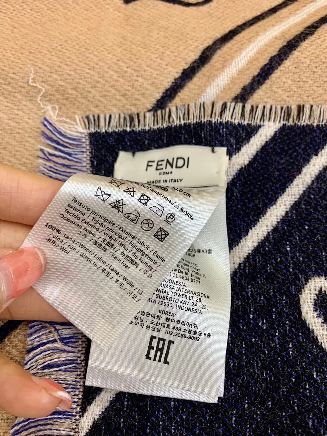 F**di beige wool karligraphy stole