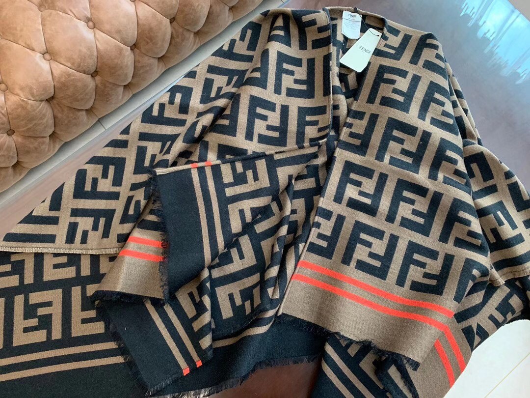 F**di brown large enveloping ff poncho