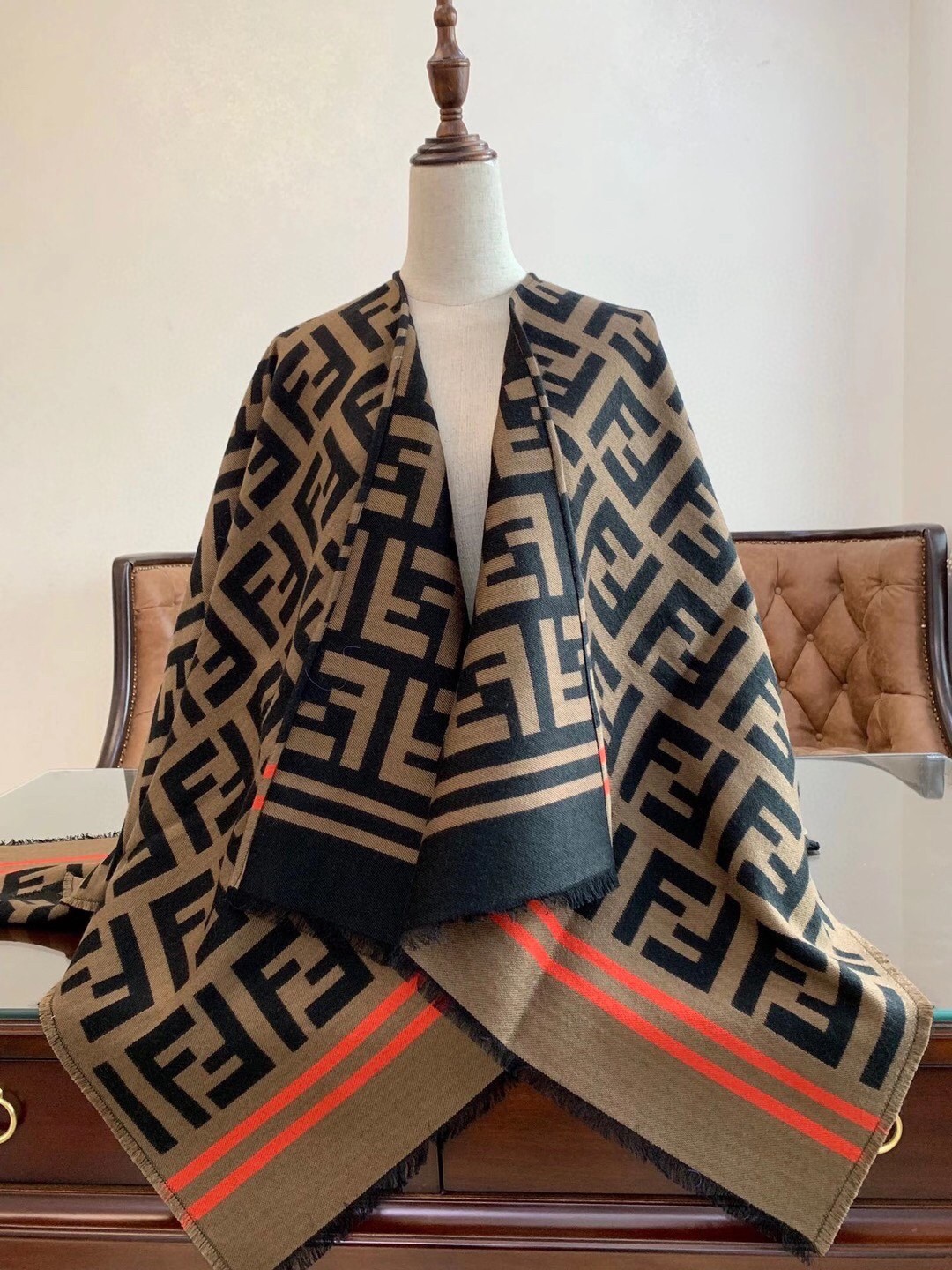 F**di brown large enveloping ff poncho