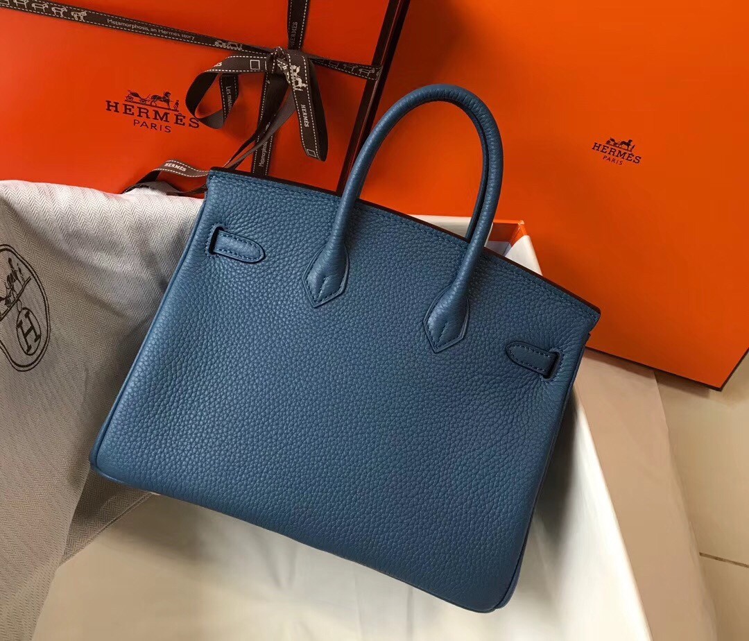 H**mes birkin 25cm bag in blue agate clemence leather