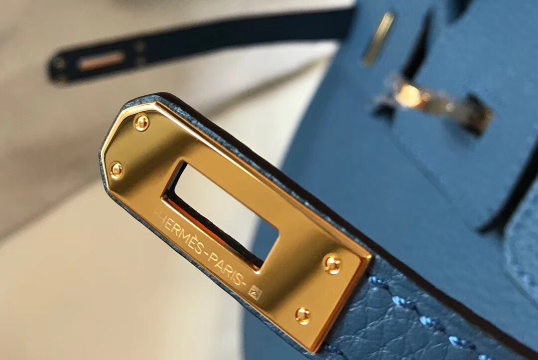 H**mes birkin 25cm bag in blue agate clemence leather