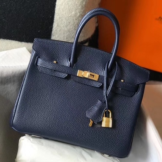 H**mes birkin 25cm bag in navy blue clemence leather