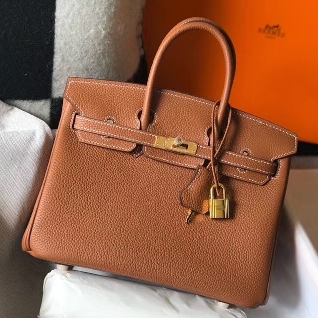 H**mes birkin 25cm bag in gold clemence leather