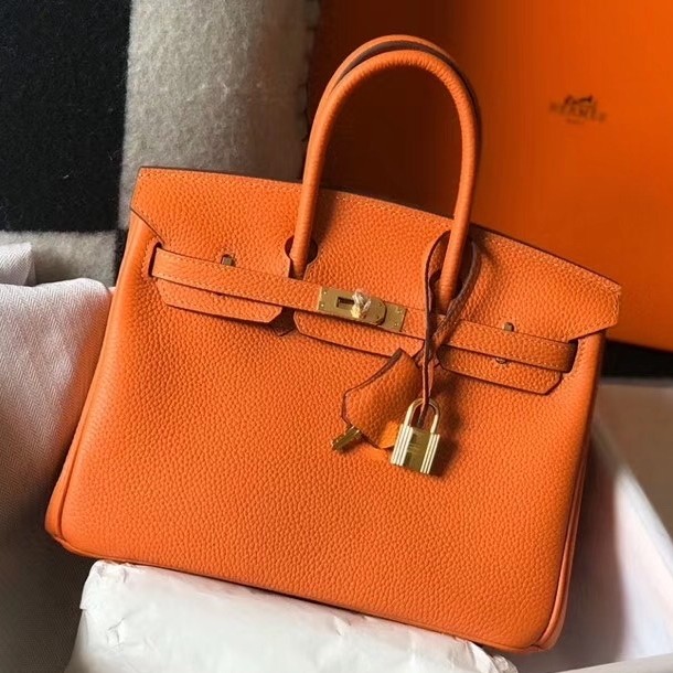 H**mes birkin 25cm bag in orange clemence leather
