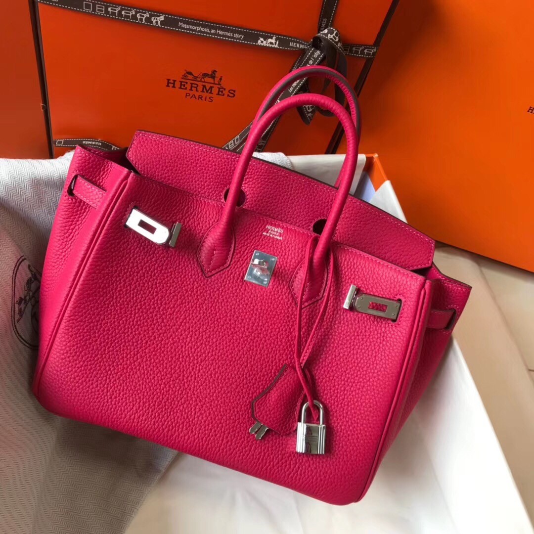 H**mes birkin 25cm bag in rose red clemence leather