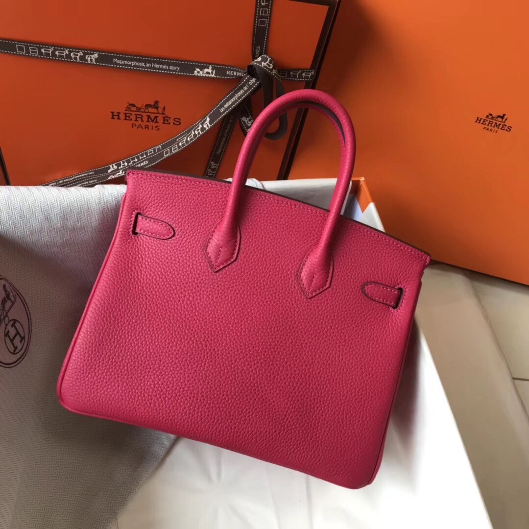 H**mes birkin 25cm bag in rose red clemence leather