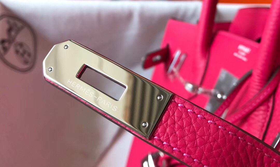 H**mes birkin 25cm bag in rose red clemence leather