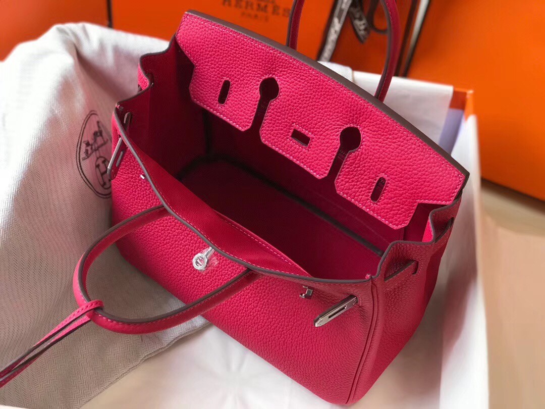 H**mes birkin 25cm bag in rose red clemence leather