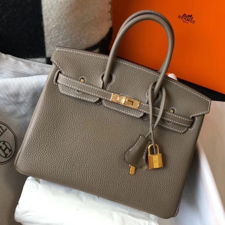 H**mes birkin 25cm bag in taupe clemence leather