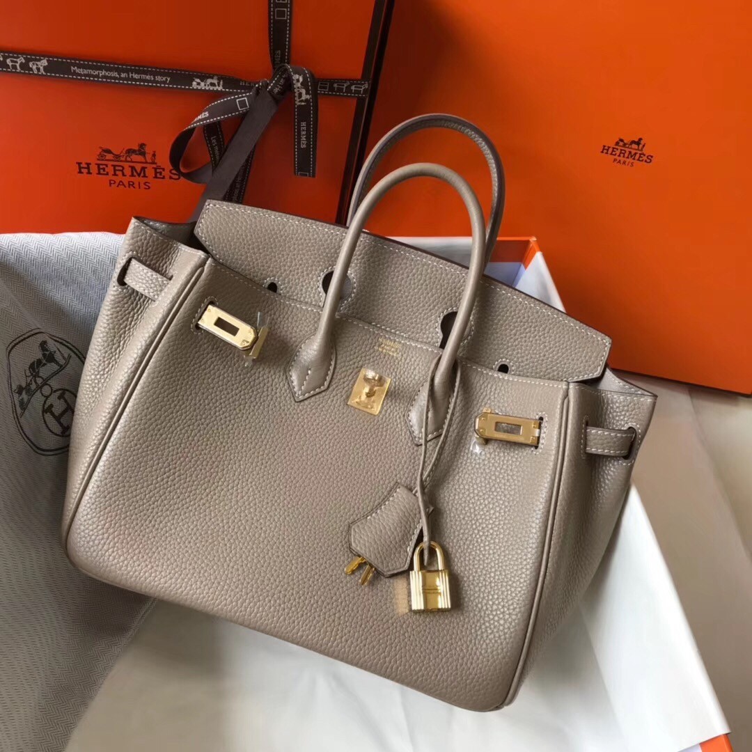 H**mes birkin 25cm bag in tourterelle clemence leather