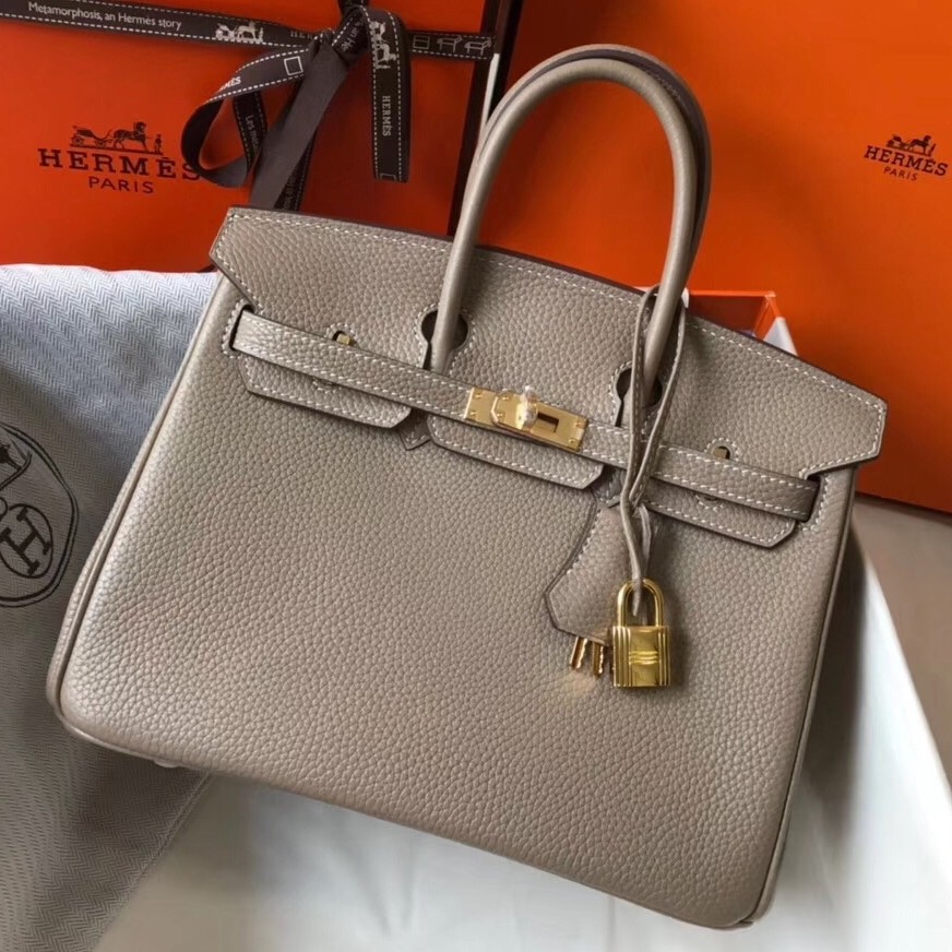 H**mes birkin 25cm bag in tourterelle clemence leather