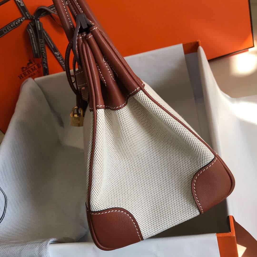H**mes birkin 30cm bag in canvas with barenia leather