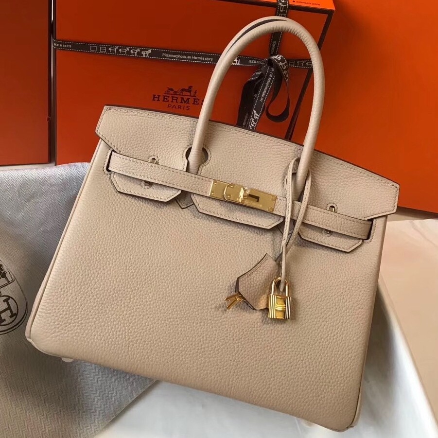 H**mes birkin 30cm bag in argile clemence leather