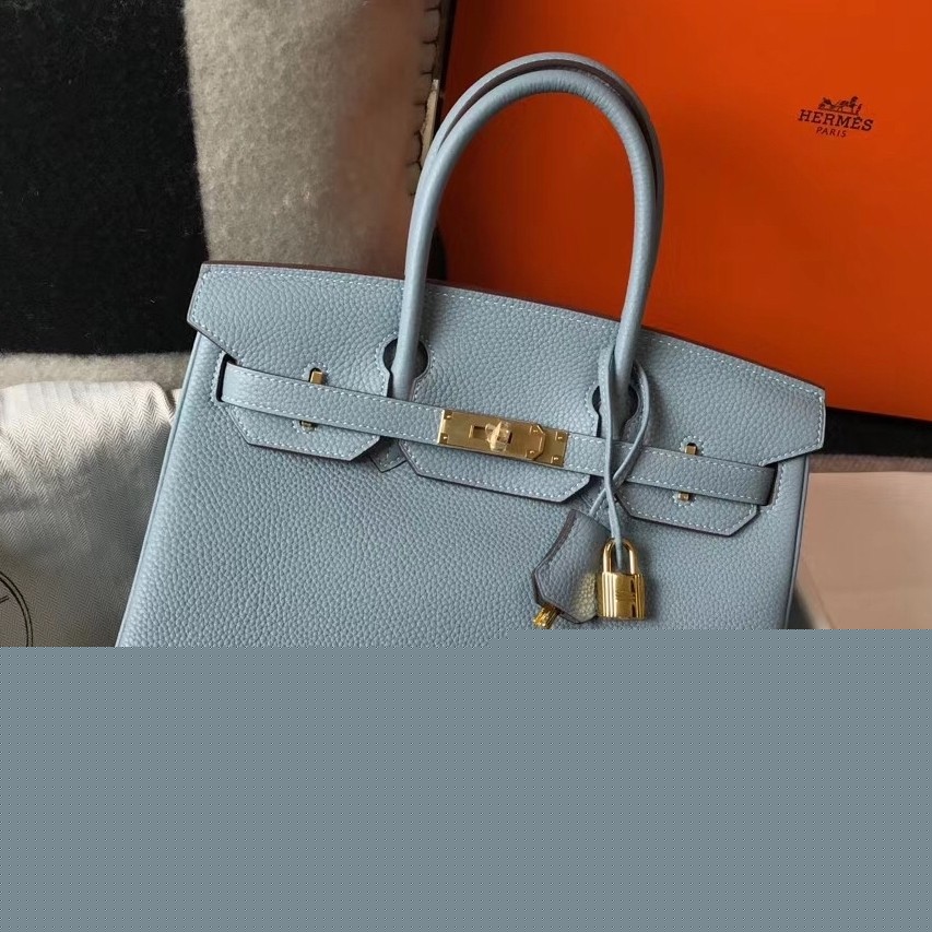 H**mes birkin 30cm bag in blue lin clemence leather