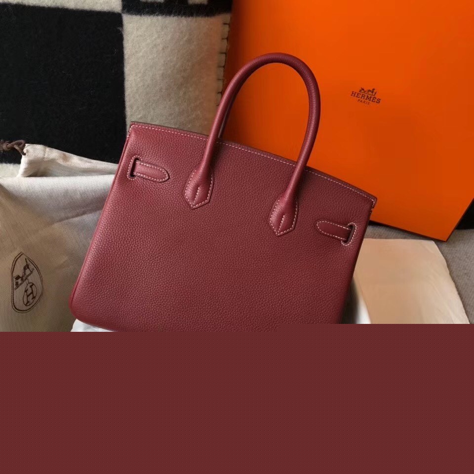 H**mes birkin 30cm bag in bordeaux clemence leather