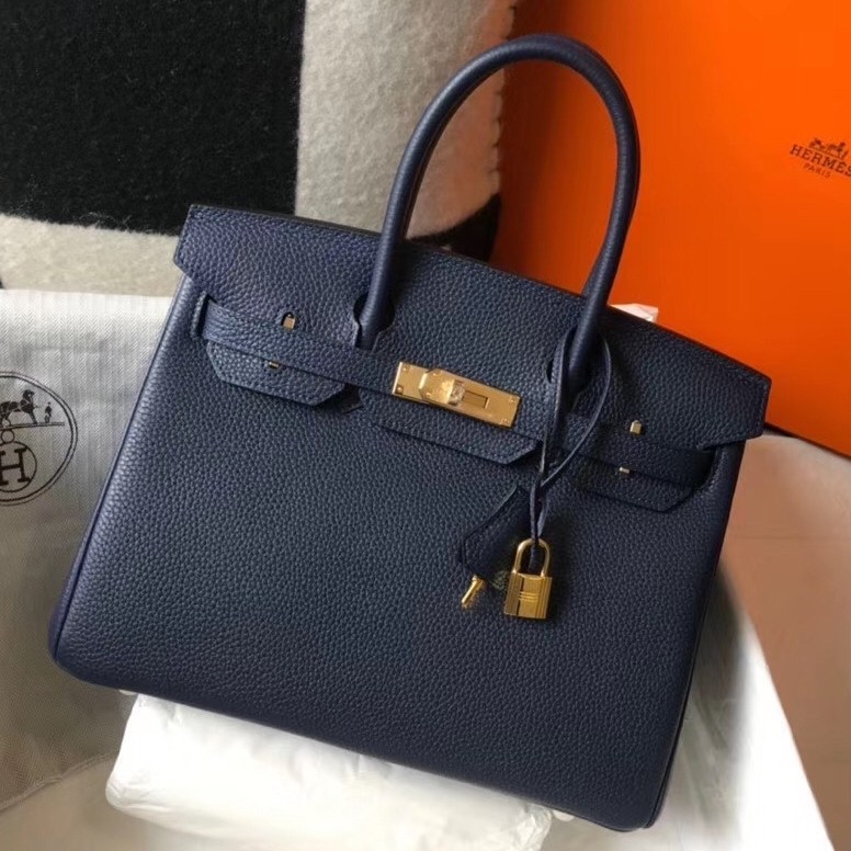 H**mes birkin 30cm bag in dark blue clemence leather