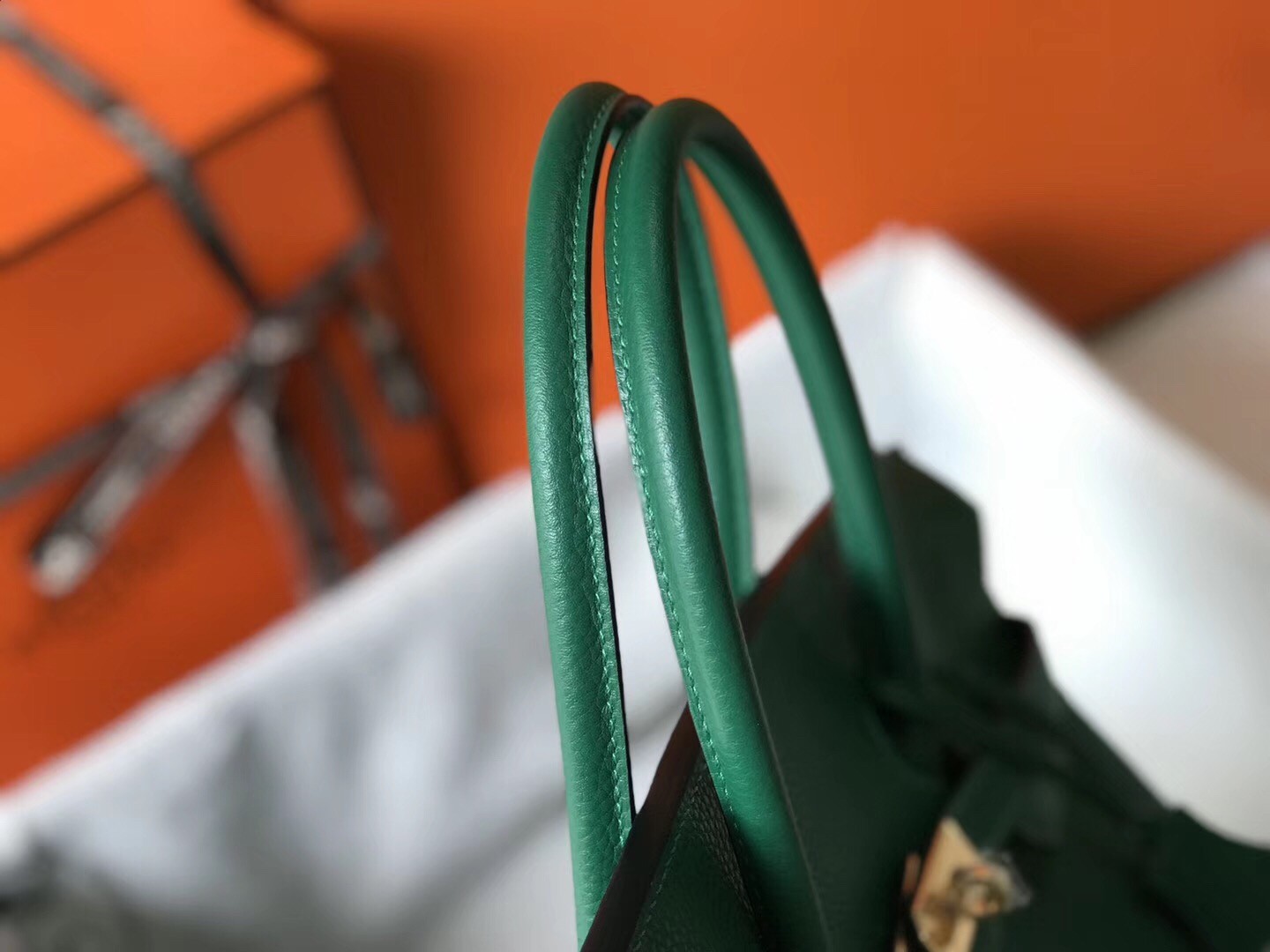 H**mes birkin 30cm bag in malachite clemence leather