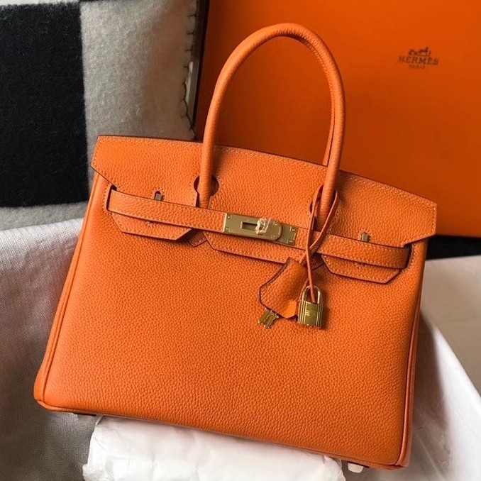 H**mes birkin 30cm bag in orange clemence leather