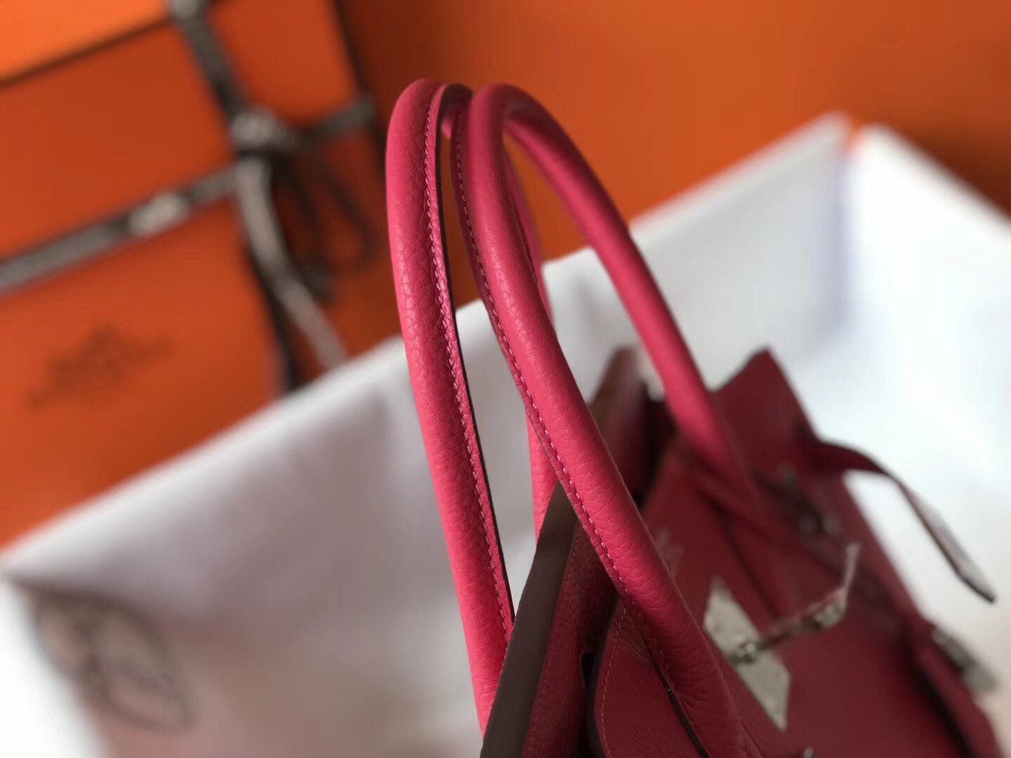 H**mes birkin 30cm bag in rose red clemence leather