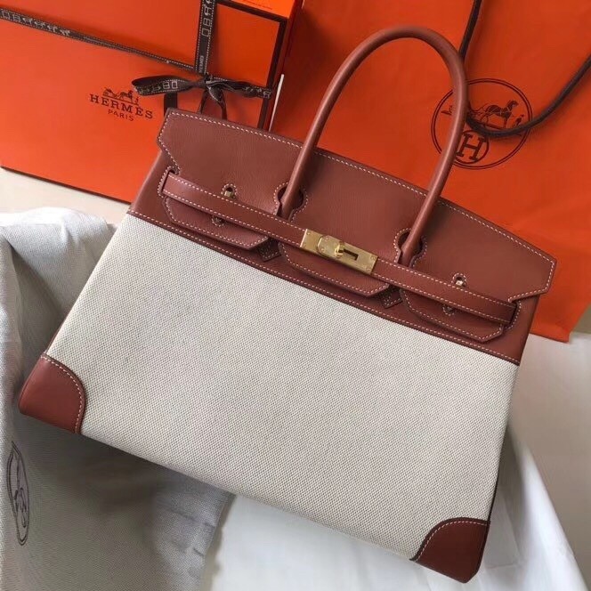 H**mes birkin 35cm bag in canvas with barenia leather