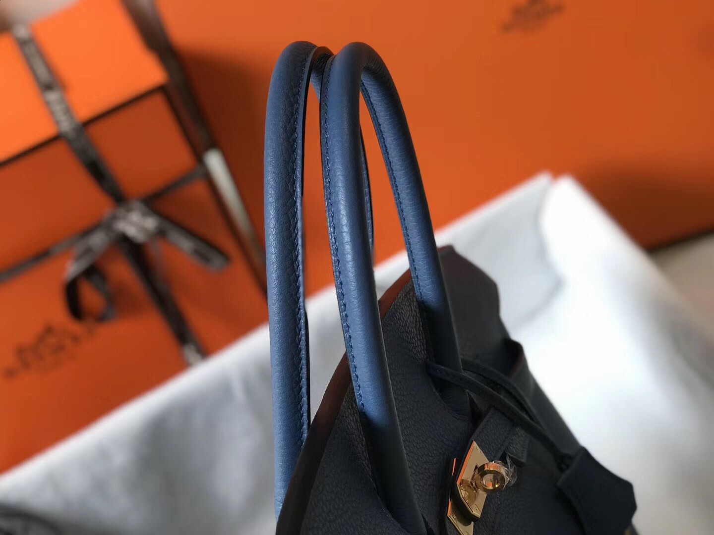 H**mes birkin 35cm bag in blue agate clemence leather