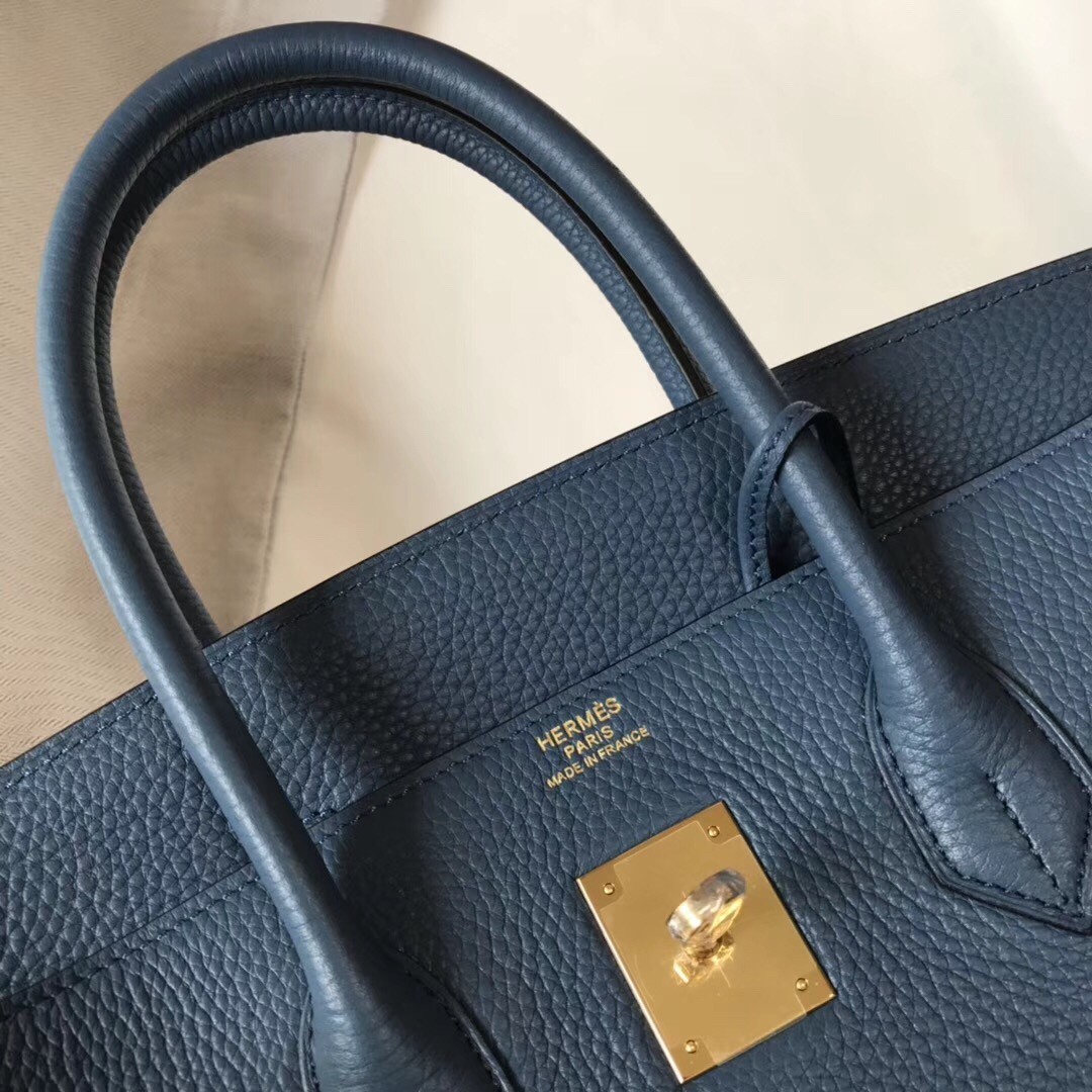 H**mes birkin 35cm bag in blue agate clemence leather