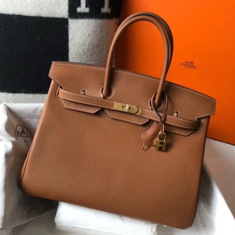 H**mes birkin 35cm bag in gold clemence leather