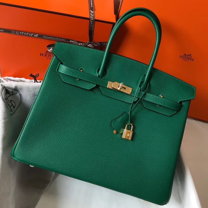 H**mes birkin 35cm bag in malachite clemence leather