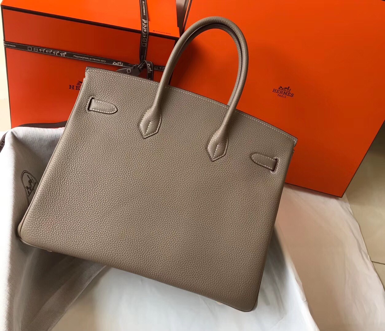 H**mes birkin 35cm bag in tourterelle clemence leather
