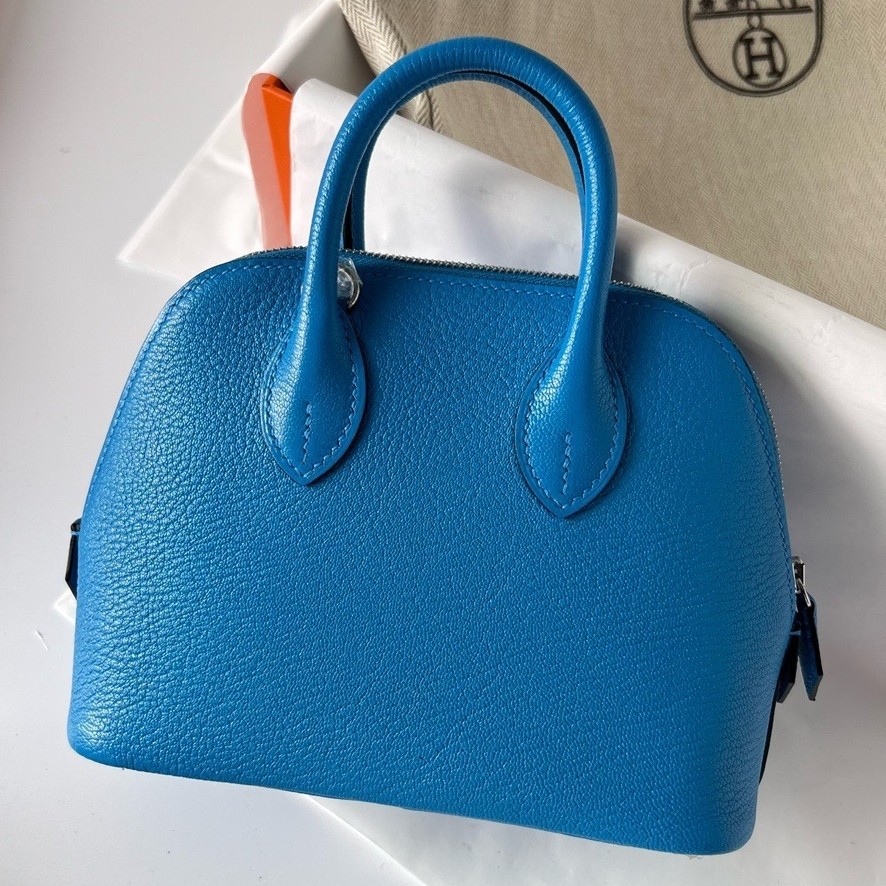 H**mes bolide 1923 mini handmade bag in blue frida chevre mysore leather