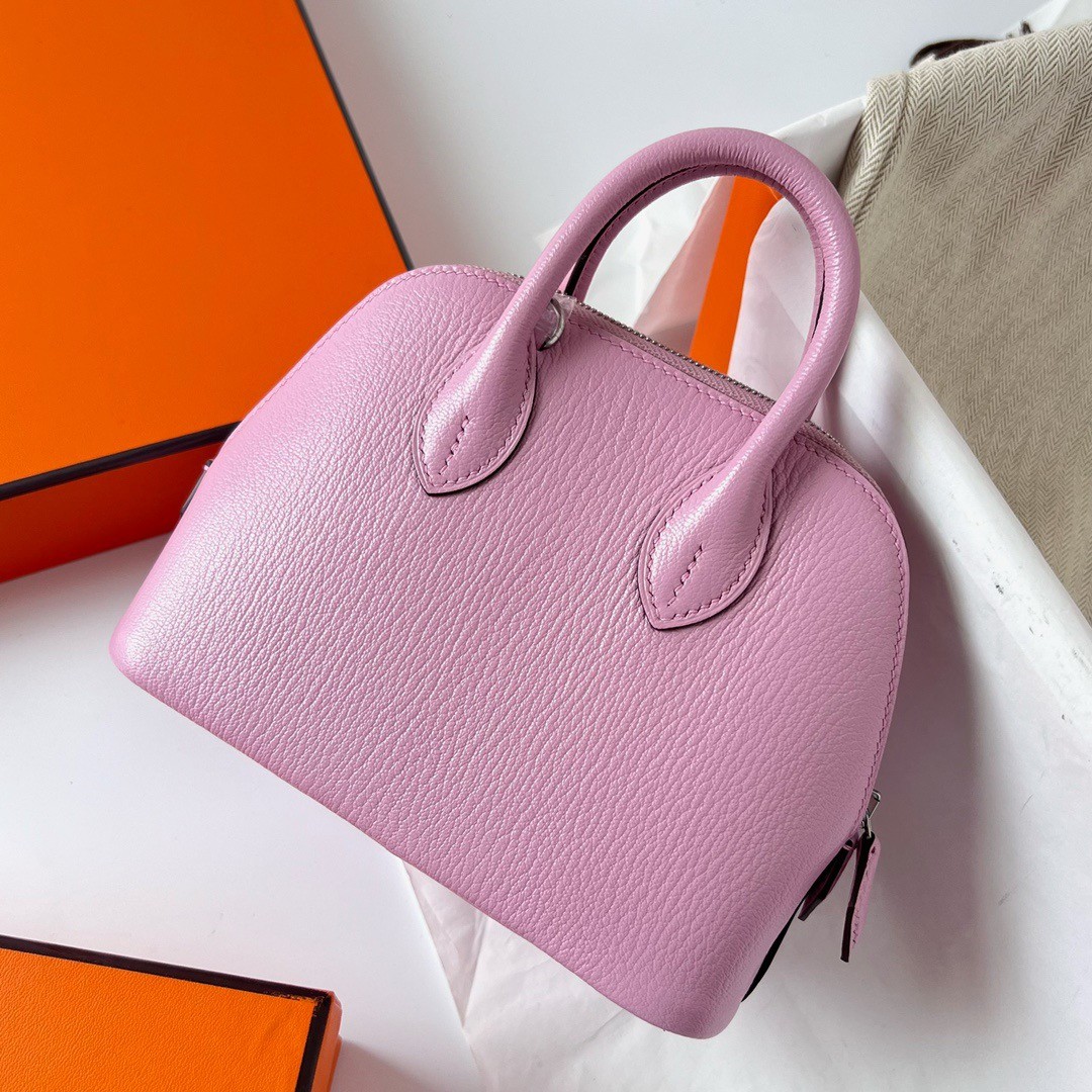 H**mes bolide 1923 mini handmade bag in mauve sylvestre chevre mysore leather