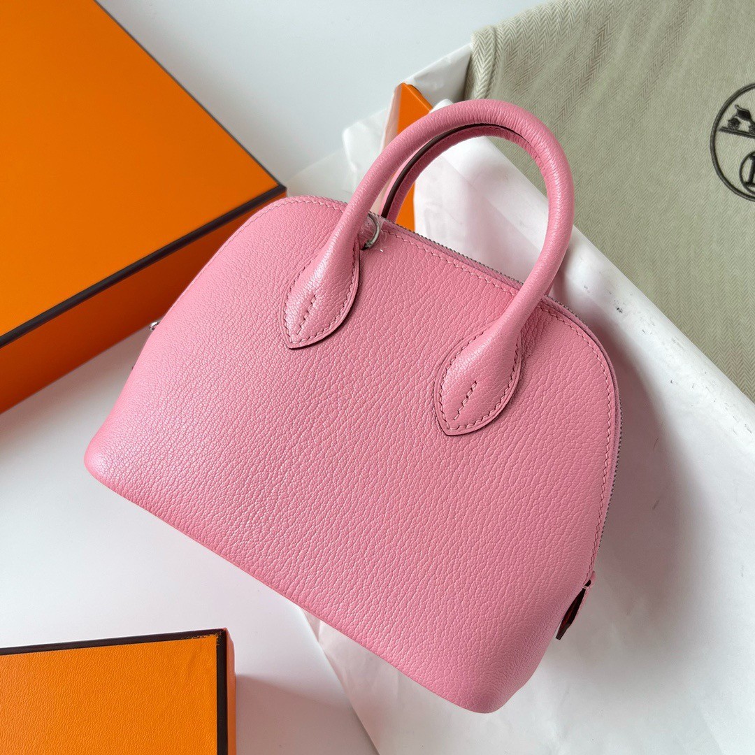 H**mes bolide 1923 mini handmade bag in rose confetti chevre mysore leather