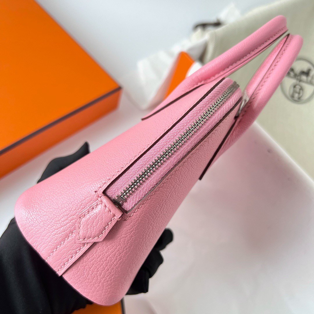H**mes bolide 1923 mini handmade bag in rose confetti chevre mysore leather
