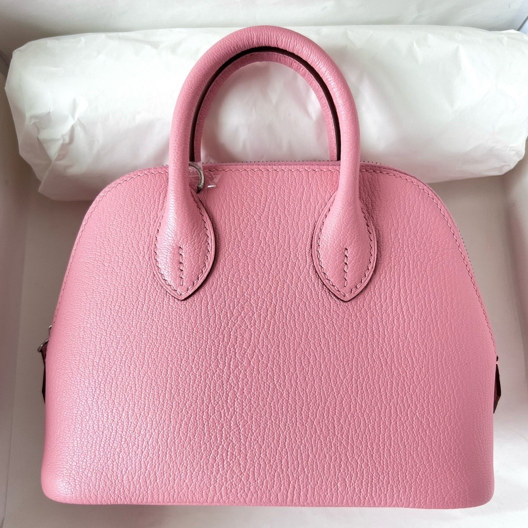 H**mes bolide 1923 mini handmade bag in rose confetti chevre mysore leather