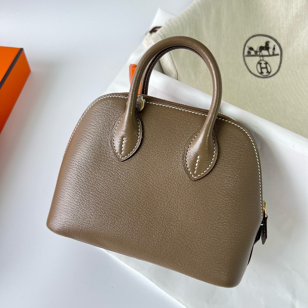 H**mes bolide 1923 mini handmade bag in taupe chevre mysore leather