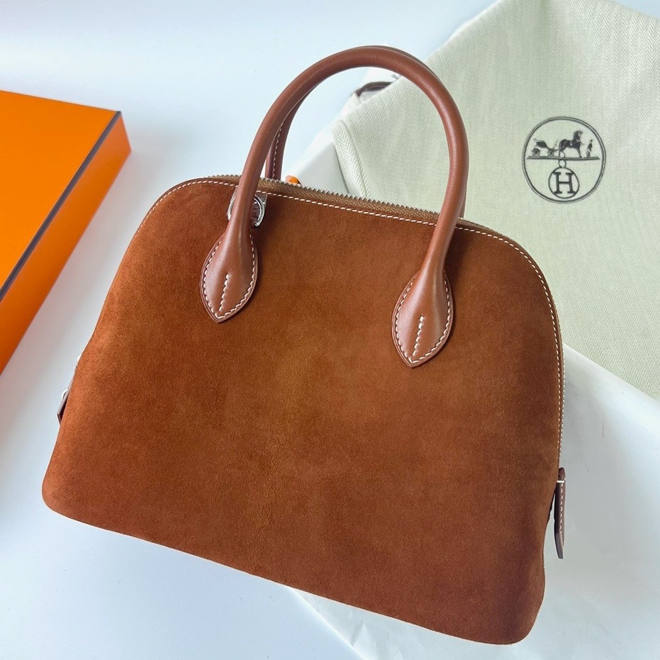H**mes bolide 1923 25 handmade bag in gold doblis suede leather