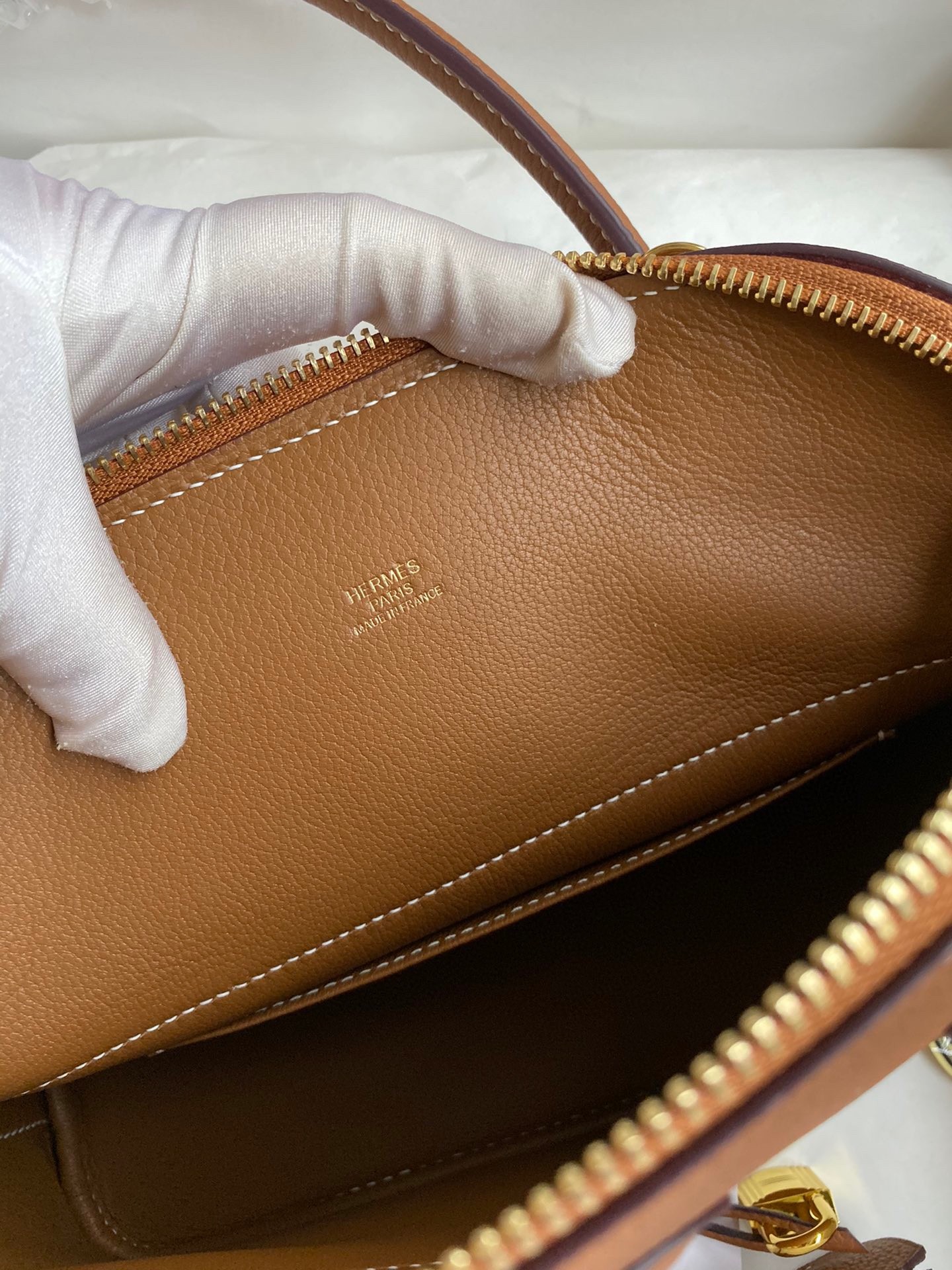 H**mes bolide 1923 27 handmade bag in gold clemence calfskin