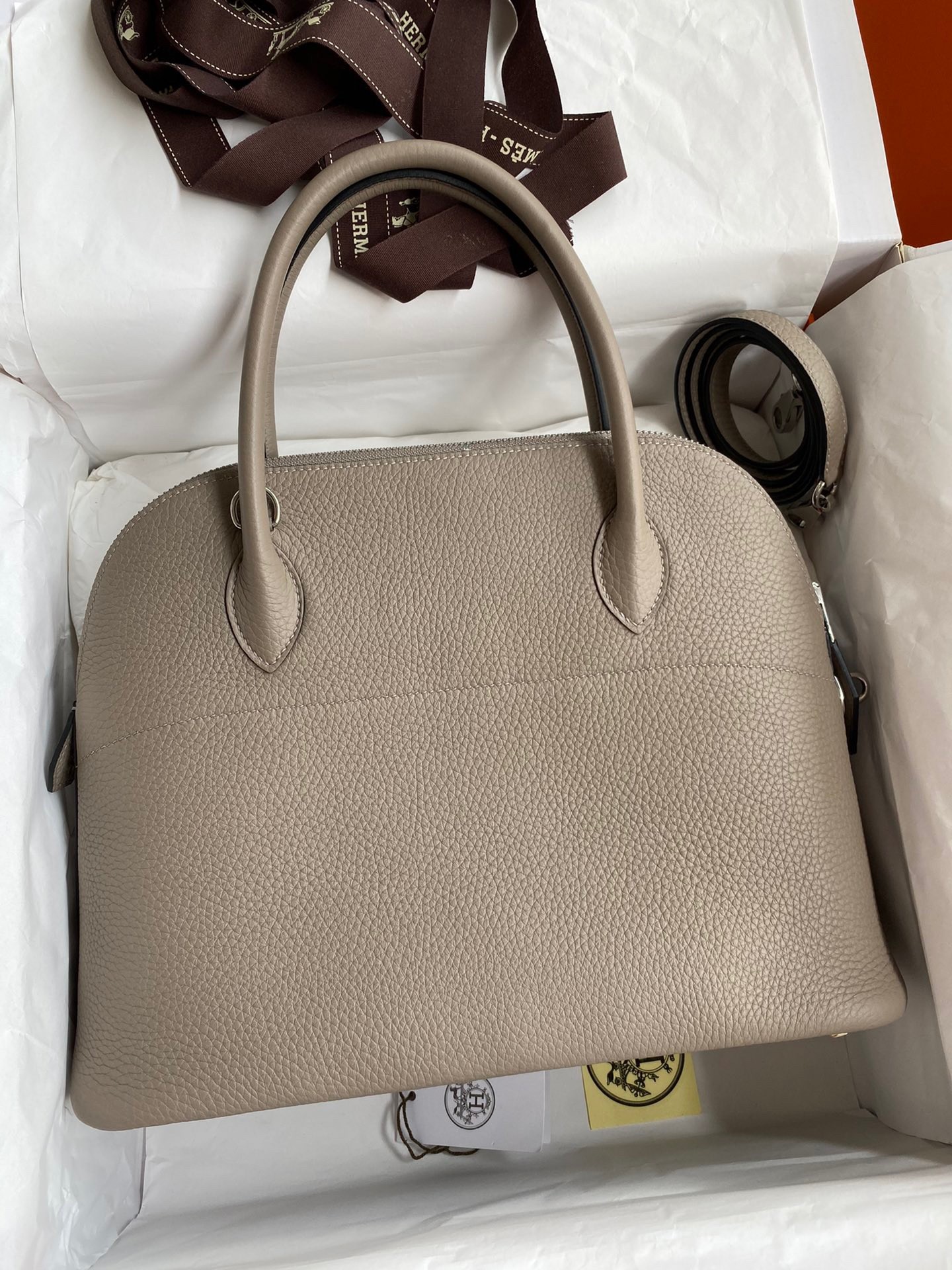H**mes bolide 1923 31 handmade bag in gris asphalt clemence leather