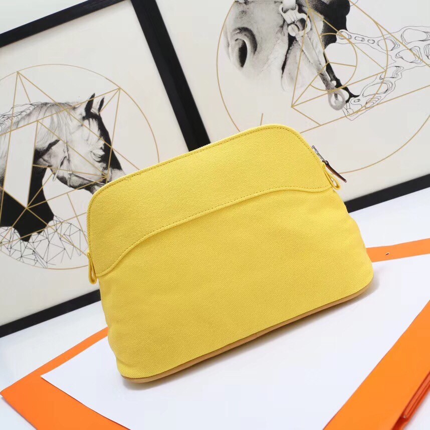 H**mes medium bolide travel case in yellow cotton